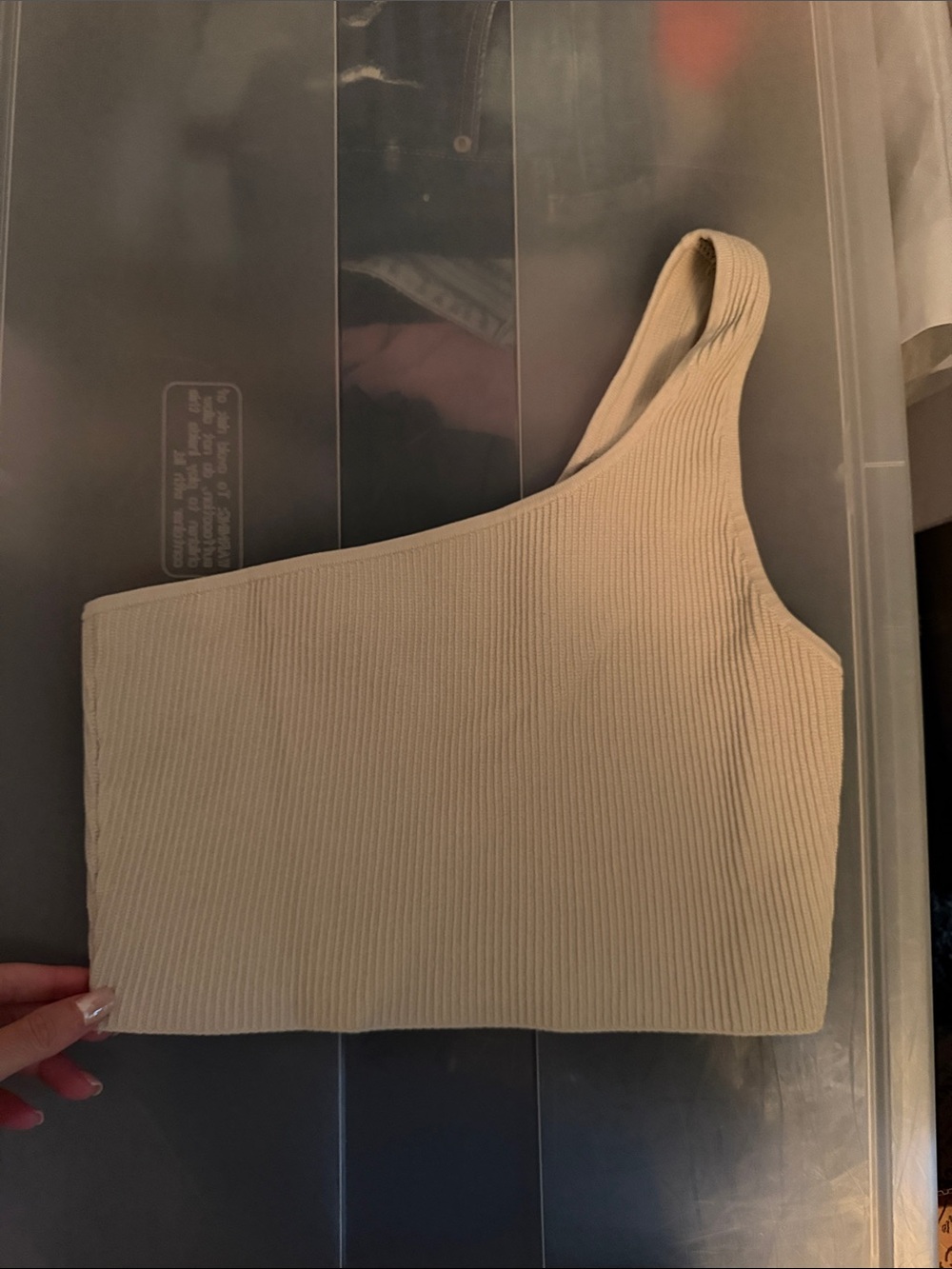 One-Shoulder Ribbed Crop Top - Tan